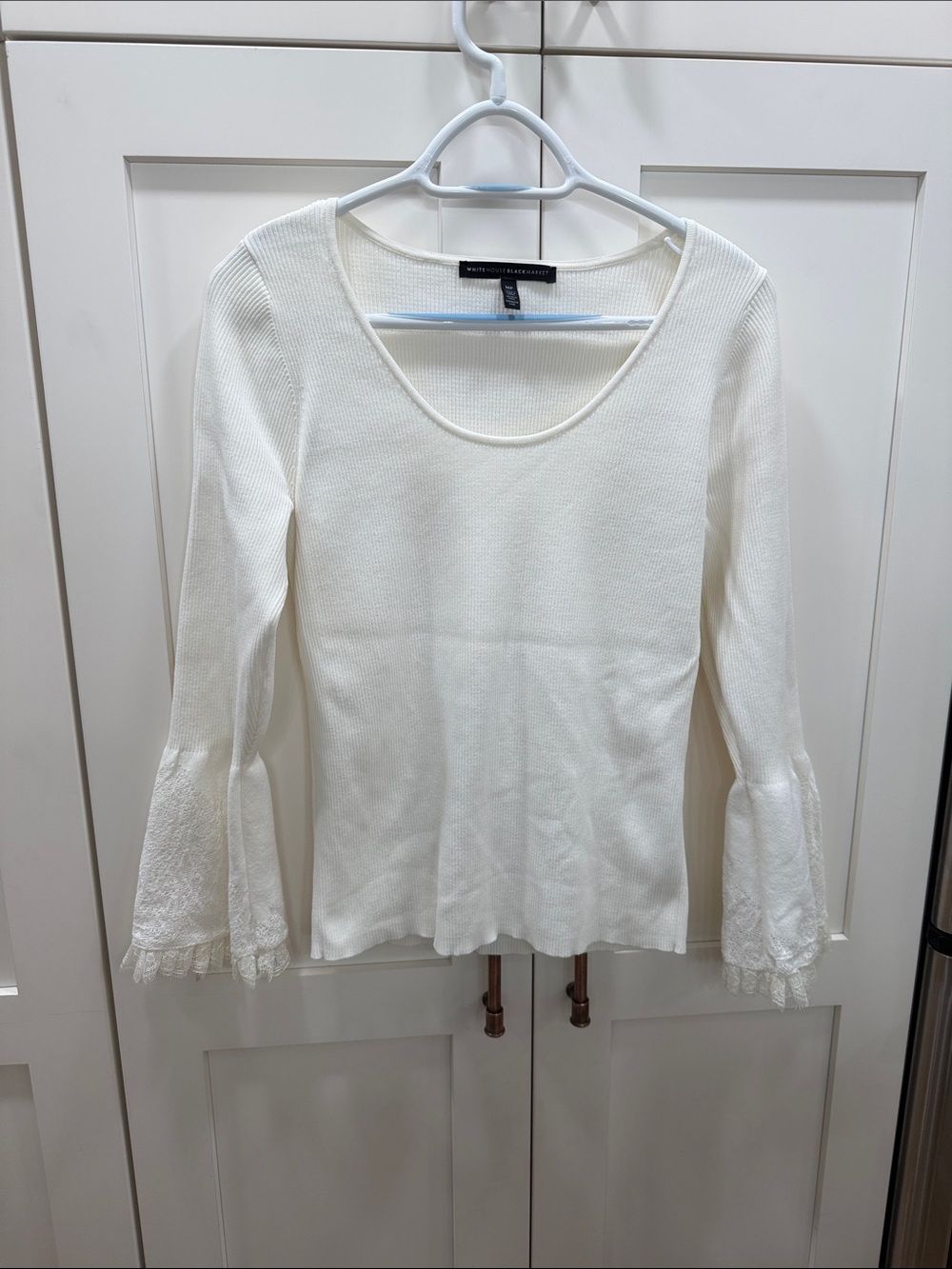 White House Black Market Ivory Scoop-Neck Bell Sleeve Top